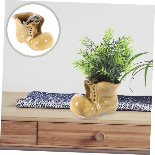 Vista 5 de Botas de dibujos animados en forma de suculenta maceta de cerámica para plantas de interior, oficina, ventana, alféizar decoración única