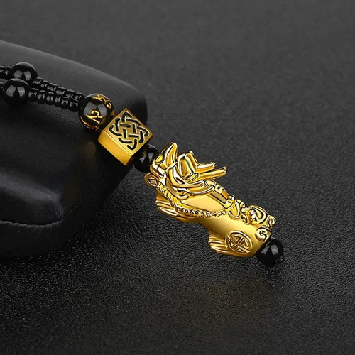 Vista 5 de Feng Shui - Juego de pulsera de obsidiana negra Pi Xiu, pulsera Feng Shui para mujeres y hombres, collar de buena suerte Pi Xiu Feng Shui, Metal,