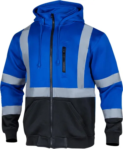 Vista 7 de VENDACE Sudadera con capucha de forro polar reflectante de alta visibilidad ANSI Clase 1 para hombres con capucha desmontable (negro, S)