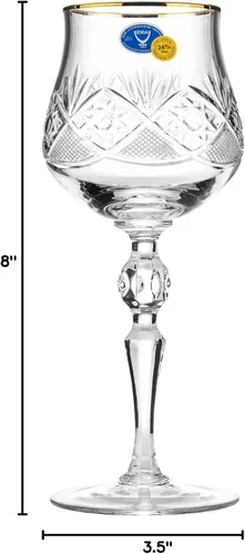 Vista 5 de Neman Crystal - Vaso de vino de cristal de 8 onzas con borde dorado, juego de 6