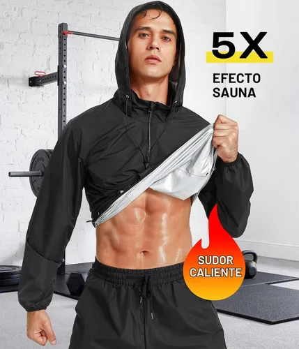 Vista 2 de Junlan - Chaqueta de sauna para hombre, chaqueta de sudor con cremallera, sudadera para entrenamiento, traje de sauna