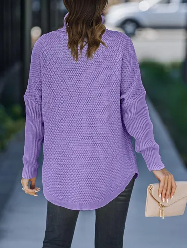 Vista 4 de MEROKEETY Suéter de manga larga con cuello alto para mujer, suéter de punto grueso de gran