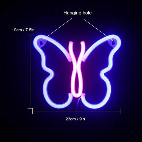 Vista 4 de Luz nocturna para niños, enchufe de mariposa de fibra óptica, cambio de color, luz nocturna, lámpara de decoración de juguete de regalo (azul + rosa)