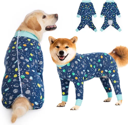 Vista 17 de Traje de recuperación para perros grandes y medianos después de la cirugía, mameluco antilameduras suave y transpirable para perros, alternativa al