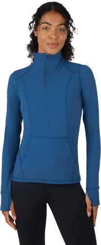 Vista 16 de Yogalicious Chaqueta atlética ligera de media cremallera de manga larga con bolsillos delanteros y orificios para los pulgares