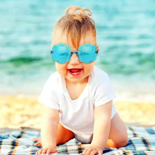 Vista 6 de Tatuo 4 pares de lentes de sol redondos con diseño de margaritas, para niños y niños pequeños, redondos, lindos anteojos de playa para exteriores