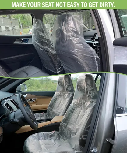Vista 3 de Zlirfy Funda de asiento, 100 piezas de plástico PE desechable, ajuste universal para vehículo, protectora, transparente, ligera, fácil de almacenar