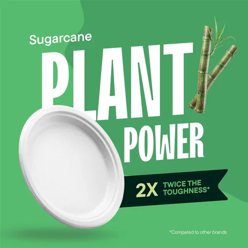 Vista 4 de Stack Man Platos de papel 100% compostables de 9 pulgadas, resistentes [paquete de 125] platos desechables ecológicos de bagazo blanco hechos