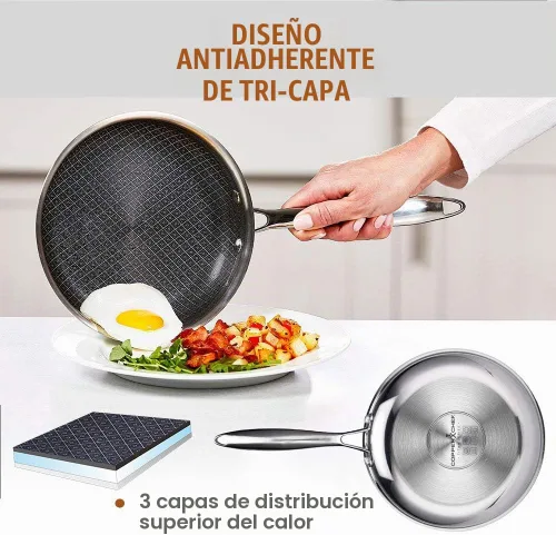 Vista 3 de Copper Chef Titan Pan - Sartenes de acero inoxidable de tres capas antiadherentes