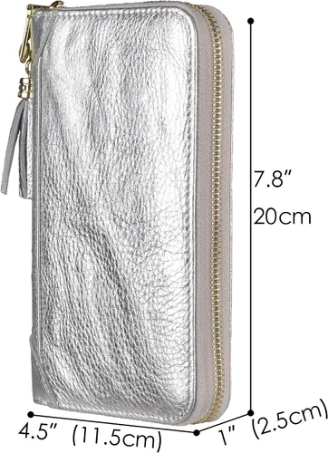 Vista 5 de Easyoulife - Monedero de cuero con cremallera, billetera portatarjetas para mujer, bloqueo RFID