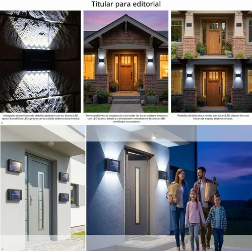 Vista 4 de 10 luces LED solares para exteriores, impermeables, paquete de 2 apliques nórdicos modernos iluminan la lámpara con sensor de luz solar exterior