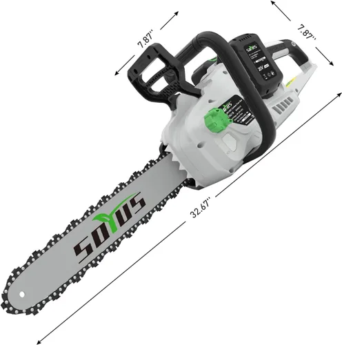 Vista 8 de SOYUS Motosierra inalámbrica sin escobillas de 40 V y 16 pulgadas con batería y cargador, motosierra a pilas con tensión automática y lubricación