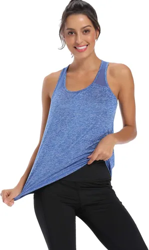 Vista 2 de Aeuui - Camisa de malla sin mangas y con espalda cruzada para mujer para entrenar o hacer yoga ropa de gimnasio
