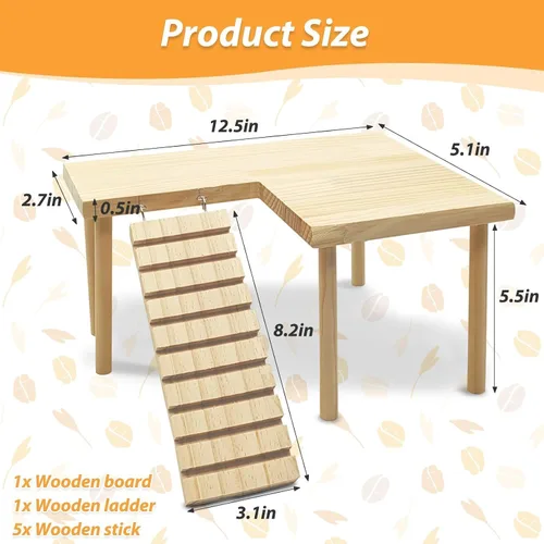 Vista 2 de kathson Plataforma de hámster de madera con patas, plataforma natural de pie para animales pequeños, escalera para escalar, jaula de conejillo