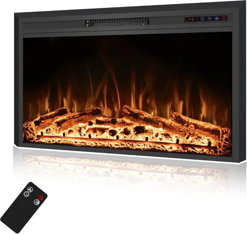 Vista 14 de Inserto de chimenea eléctrica de 26 pulgadas de ancho, 6 niveles de brillo, 5 velocidades de llama, 62-82 ℉, temporizador y control remoto, chimenea