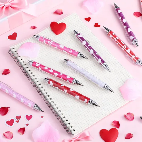 Vista 7 de Yeaqee 48 bolígrafos para el día de San Valentín, bolígrafos retráctiles de corazones coloridos a granel, regalos de fiesta de corazón dulce, 0.039