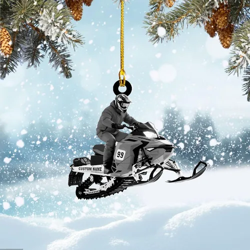 Vista 6 de Zapatos de motos de nieve personalizados personalizados adorno de Navidad de acrílico para amantes de motos de nieve (SM 1)