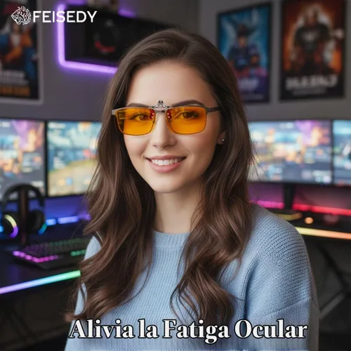 Vista 3 de FEISEDY Clip en gafas de luz azul de una pieza sin montura para mujer y Naranja/Rectangular