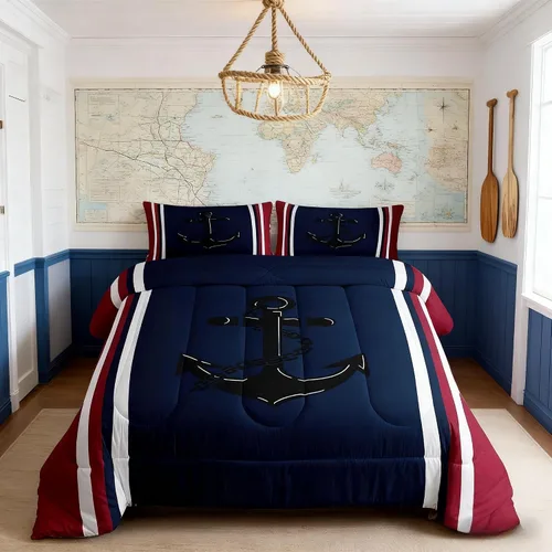 Vista 70 de Juego de edredón Lake Home Camper tamaño King, juego de ropa de cama náutica con ancla para niños, niñas, niños, adultos, decoración de dormitorio