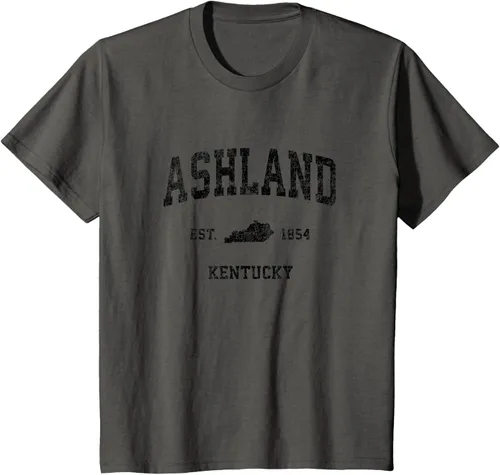 Vista 47 de Ashland Kentucky KY Vintage Sports Design Camiseta de impresión negra Asfalto