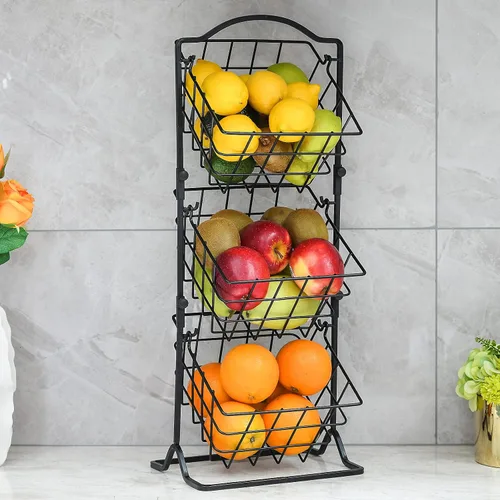 Vista 9 de Cesta de frutas de hierro de 2 niveles para encimera de cocina, pan, frutas y verduras, cesta de almacenamiento de alambre colgante para organizador