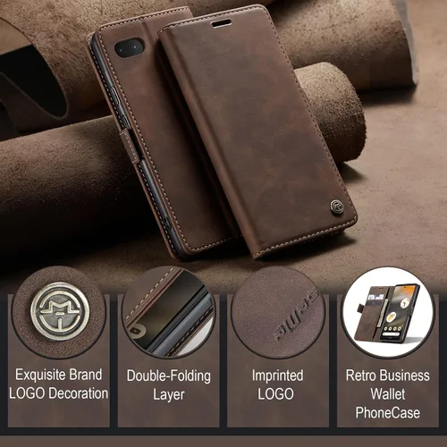 Vista 6 de Kowauri Funda para Google Pixel 6A, diseño clásico de piel con cierre magnético, con ranura para tarjetero, a prueba de golpes, funda protectora Café