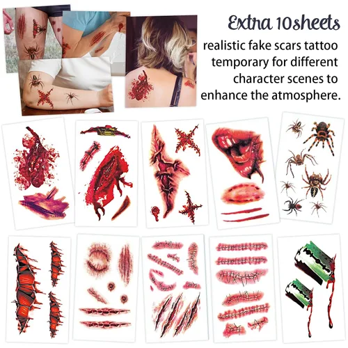 Vista 2 de Joker Tattoos 13 hojas, tatuajes temporales de Halloween para hombres, calcomanías de tatuaje falso de escuadrón suicida para adultos, disfraz