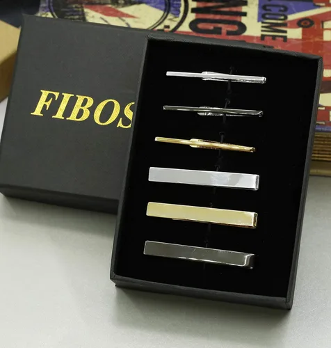 Vista 6 de FIBO STEEL 10 clips de corbata para hombres boda negocios barra de corbata con caja
