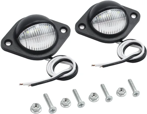 Vista 7 de Justech 2 luces LED para placa de matrícula de 3 luces impermeables, resistentes a los golpes, 12 V 24 V para camiones, SUV, remolques, caravanas