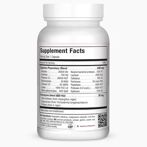 Vista 2 de Maxi Health Las enzimas digestivas PremiumComplex ayudan a los lácteos y las grasas, 60