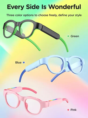Vista 5 de Gafas de luz azul para niños con audio Bluetooth, gafas inteligentes, luz RGB de 7 colores, regalos de gafas inteligentes para niños