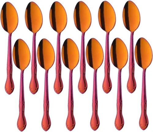 Vista 8 de Cucharas de sopa, cucharas redondas de acero inoxidable para caldo con borde de flor, juego de 12 piezas de acero inoxidable para café, azúcar