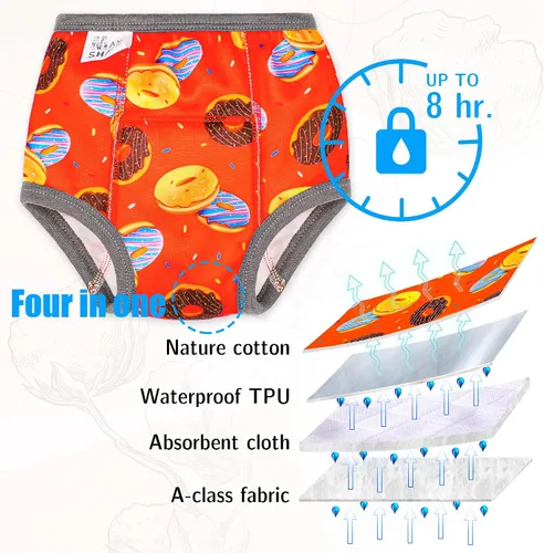 Vista 3 de Max Shape 4 paquetes de ropa interior de entrenamiento para niñas con capa absorbente de cena, pantalones reutilizables de entrenamiento para el Dona