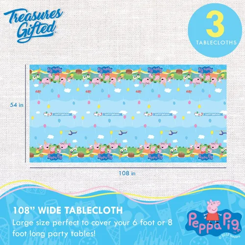 Vista 2 de Treasures Gifted Decoraciones de cumpleaños con licencia oficial de Peppa Pig – Paquete de 3 manteles rectangulares grandes de 54 x 108 pulgadas