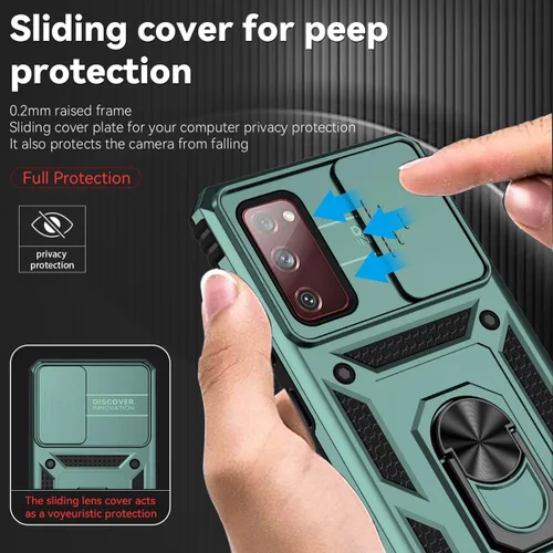 Vista 2 de Funda para Galaxy S20 FE 5G, Samsung S20 FE SM-G781U con protector de pantalla de vidrio templado y cubierta de cámara deslizante, anillo magnético