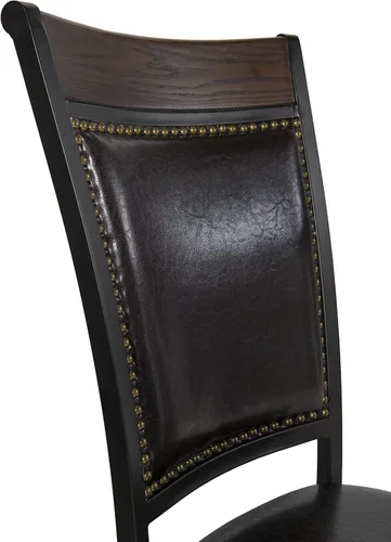 Vista 12 de Powell Furniture Franklin - Juego de 2 sillas de comedor de metal y piel sintética con clavos acentuados en madera, color marrón oscuro