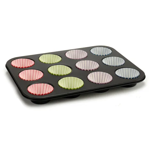 Vista 3 de Moldes para Magdalenas Kinvara Azul Negro Rojo Verde Morado Multicolor 7 x 7 x 3 cm 35 x 3 x 26,5 cm Bandeja para Horno