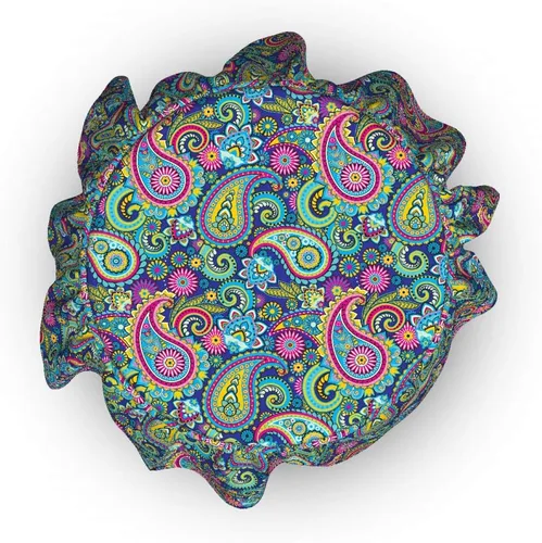Vista 6 de Ambesonne Funda otomana de cachemira, bohem colorido, juego de fundas de 2 piezas con falda con volantes para reposapiés cuadrado redondo cúbico