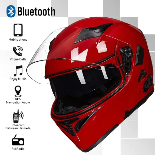 Vista 2 de ILM - Casco de motocicleta con Bluetooth, modular, abatible, de cara completa, doble visera, MP3, intercomunicador, radio FM, aprobado por el DOT