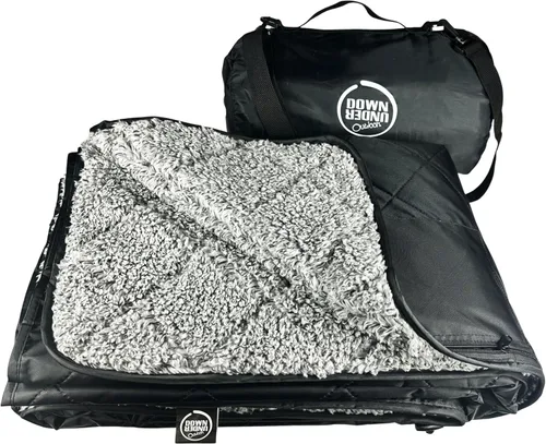 Vista 12 de DOWN UNDER OUTDOORS Manta grande impermeable y resistente al viento, extra gruesa de 350 GSM, forro polar acolchado, o manta de estadio de sherpa