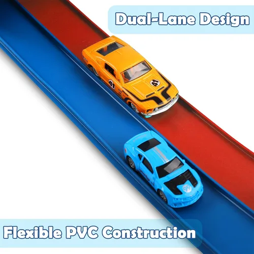 Vista 2 de Flex Tracks - Juego de iniciación de 15 pies, pista de carreras flexible para niños de 3 años en adelante con ventosas fuertes, pista de carreras