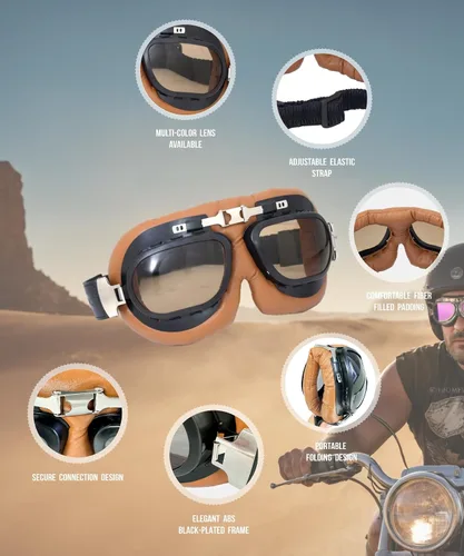 Vista 4 de CRG Sports Gafas de motocicleta estilo aviador vintage estilo piloto Cruiser Scooter Motocross gafas para hombres, mujeres y adultos