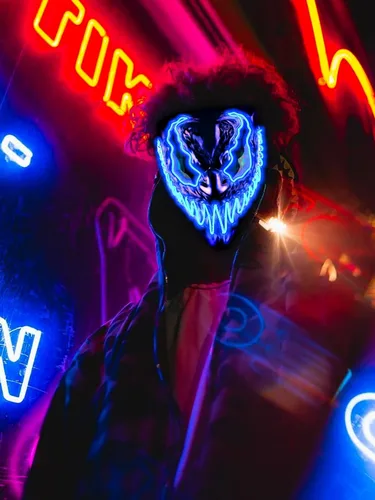 Vista 5 de Doviden Venobat - Máscara de Halloween con luz LED para disfraz de purga, fiesta de disfraces para niños y adultos, máscara de neón brillante