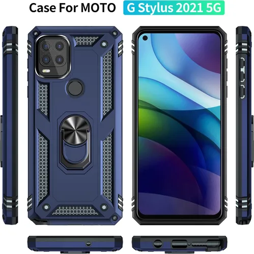 Vista 3 de Funda protectora para Moto G Stylus 5G (2021), con protector de pantalla, [grado militar] de 16 pies, con función de atril magnético, para Motorola