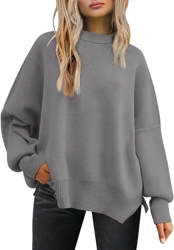 Vista 244 de Lillusory - Suéter extragrande con mangas de murciélago y cuello redondo para mujer, prenda moderna de otoño de tejido de punto sin botones