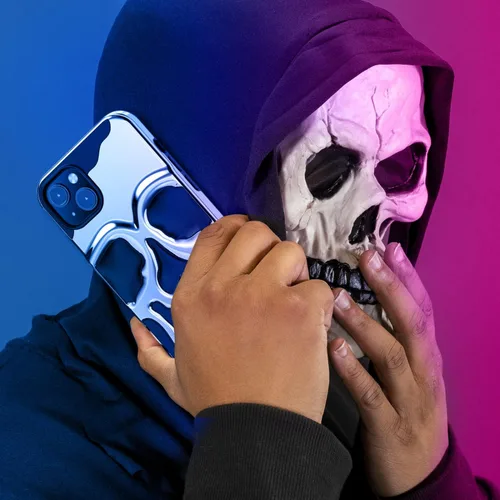 Vista 6 de MYBAT PRO Skullcap Hybrid - Funda protectora para Apple iPhone 14 Plus (6.7), color plateado y negro