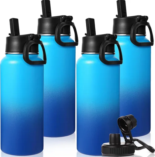 Vista 17 de Neihepal Botella de agua aislada de 32 onzas con 2 tapas (tapa con pajilla y boquilla), botellas de agua de doble pared de acero inoxidable 18/8