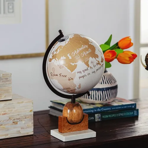 Vista 4 de Globo Terráqueo Globo de Mármol de Madera Estilo Americano Globo de Escritorio Grande Impresión HD Globo Retro Globo Decorativo Globo Decorativo