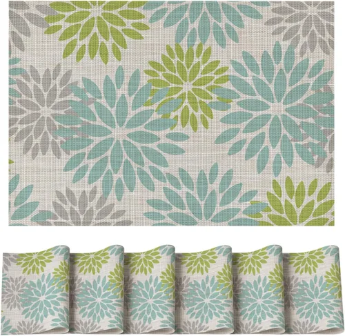 Vista 19 de Artoid Mode - Juego de 4 manteles individuales de vinilo con diseño floral, resistentes al calor, lavables, antideslizantes, de PVC, para decoración