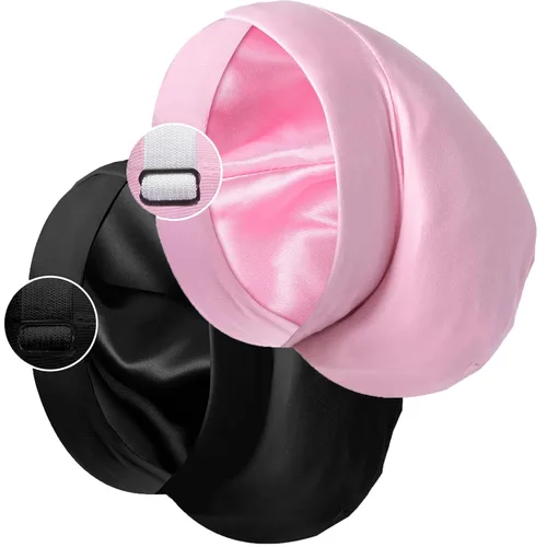 Vista 19 de Gorro de satén con forro de seda, cubierta ajustable para el cabello para mujeres y hombres, gorro de noche para el cuidado de pacientes
